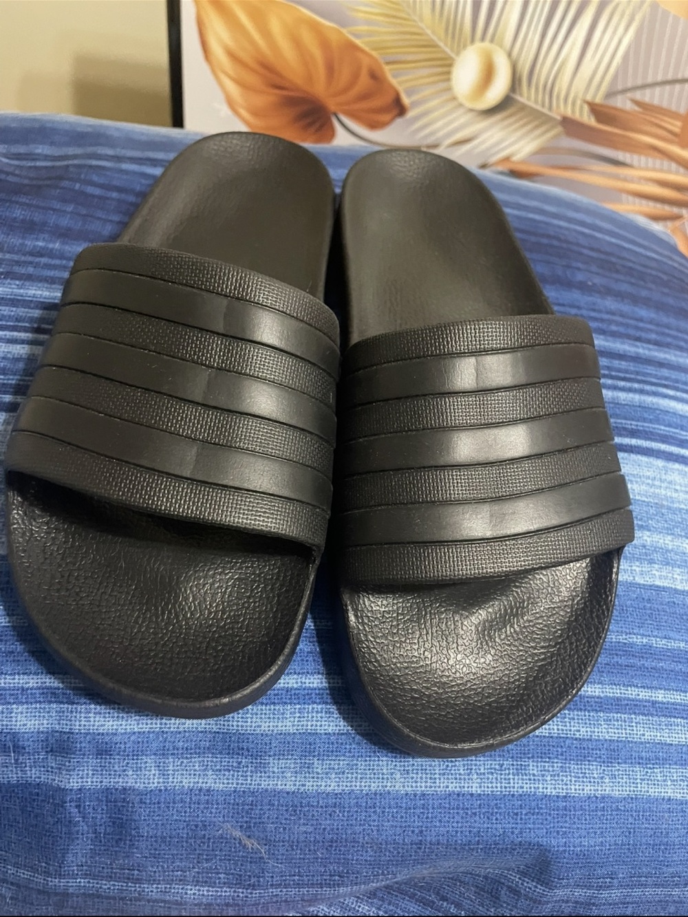 adidas Black Slide Sandals with Textured Straps